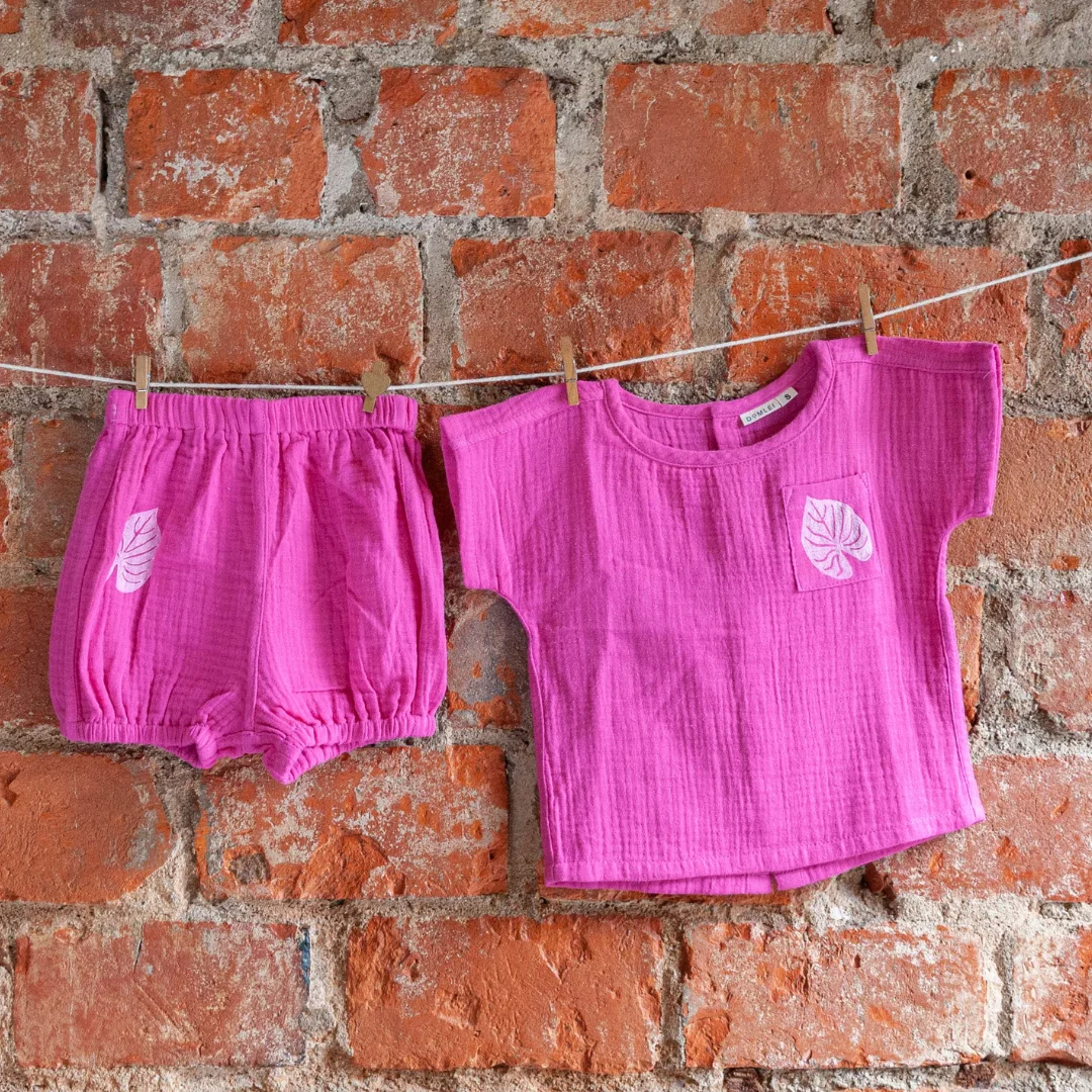 Muslin Top and Short Set-Magenta