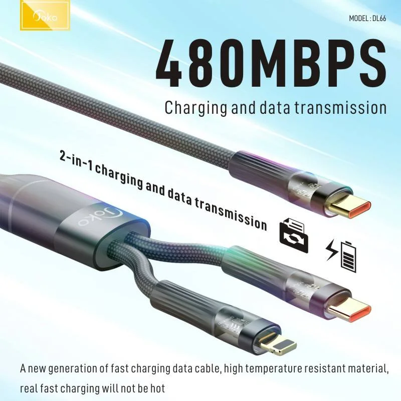 Joko/Cable/ DL66/2in1/Type-C to IP/PD-27W/65W/Black