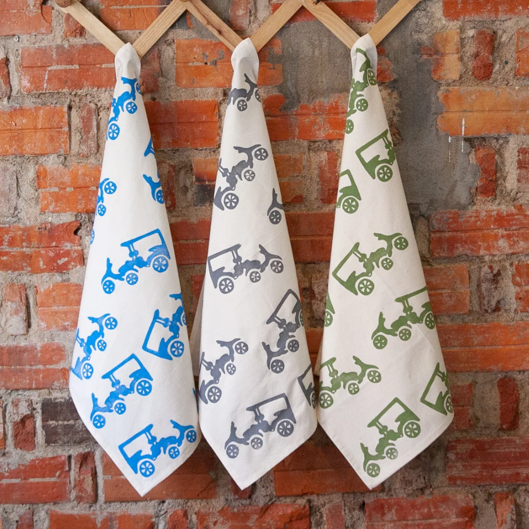 Tea towel hand block print Remorque Tuk-Tuk